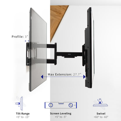 Heavy Duty 60 to 120 inch TV Full Motion Wall Mount for LCD LED Flat and Curved Screens, Long Extended Arm Swivel Mount, Max VESA 900x600mmm