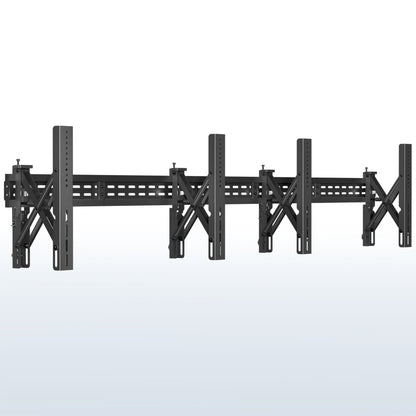 A black TV wall mount designed to hold multiple TVs in a 1x2 arrangement.
