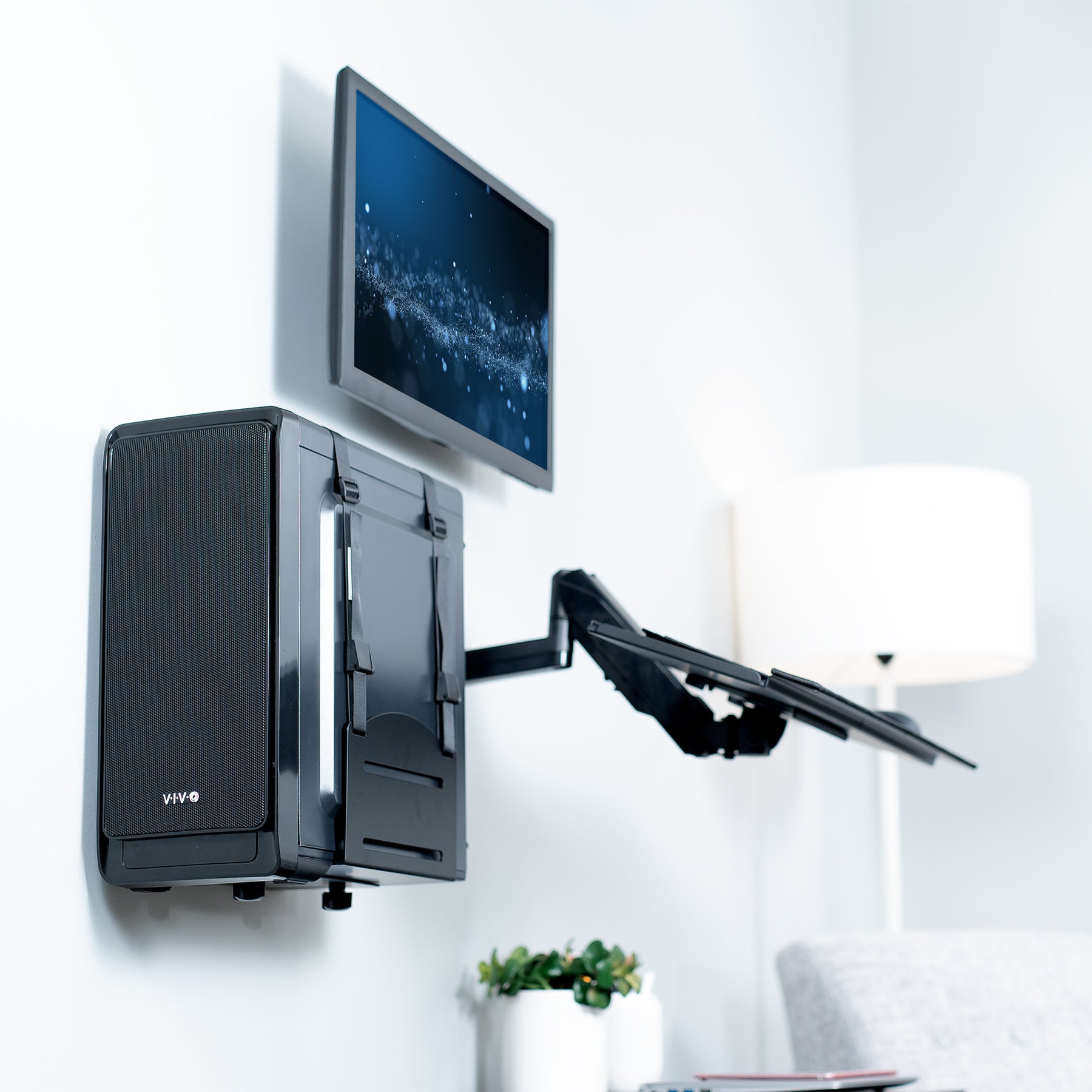 Single Monitor Wall Mount + Keyboard Tray Wall Mount + PC Wall Mount ...