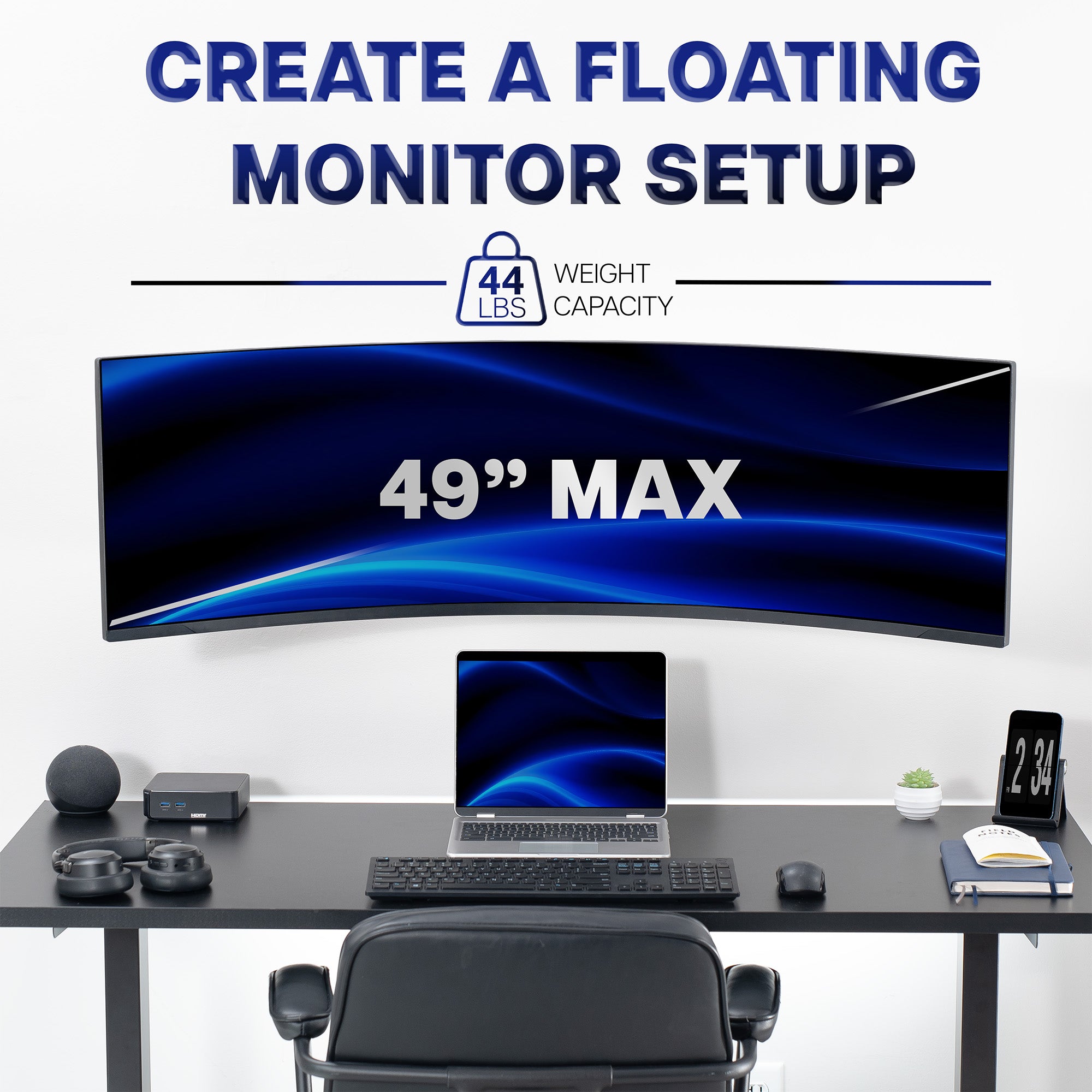 Low Profile Stationary Ultrawide Monitor Wall Mount - Up to 49" Screens