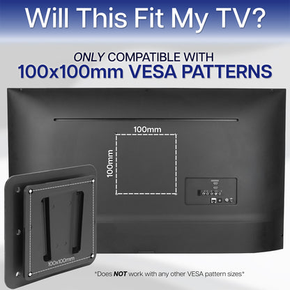 TV mount compatible with 100x100mm VESA patterns on a gray background