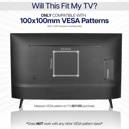 TV mount compatible with 100x100mm VESA patterns on a gray background