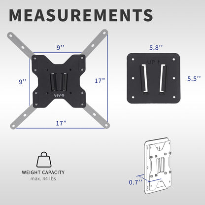 Anti-rust RV VESA TV mount for large screens featuring easy installation and removal and all necessary hardware included. Suitable for indoor or outdoor mounting.