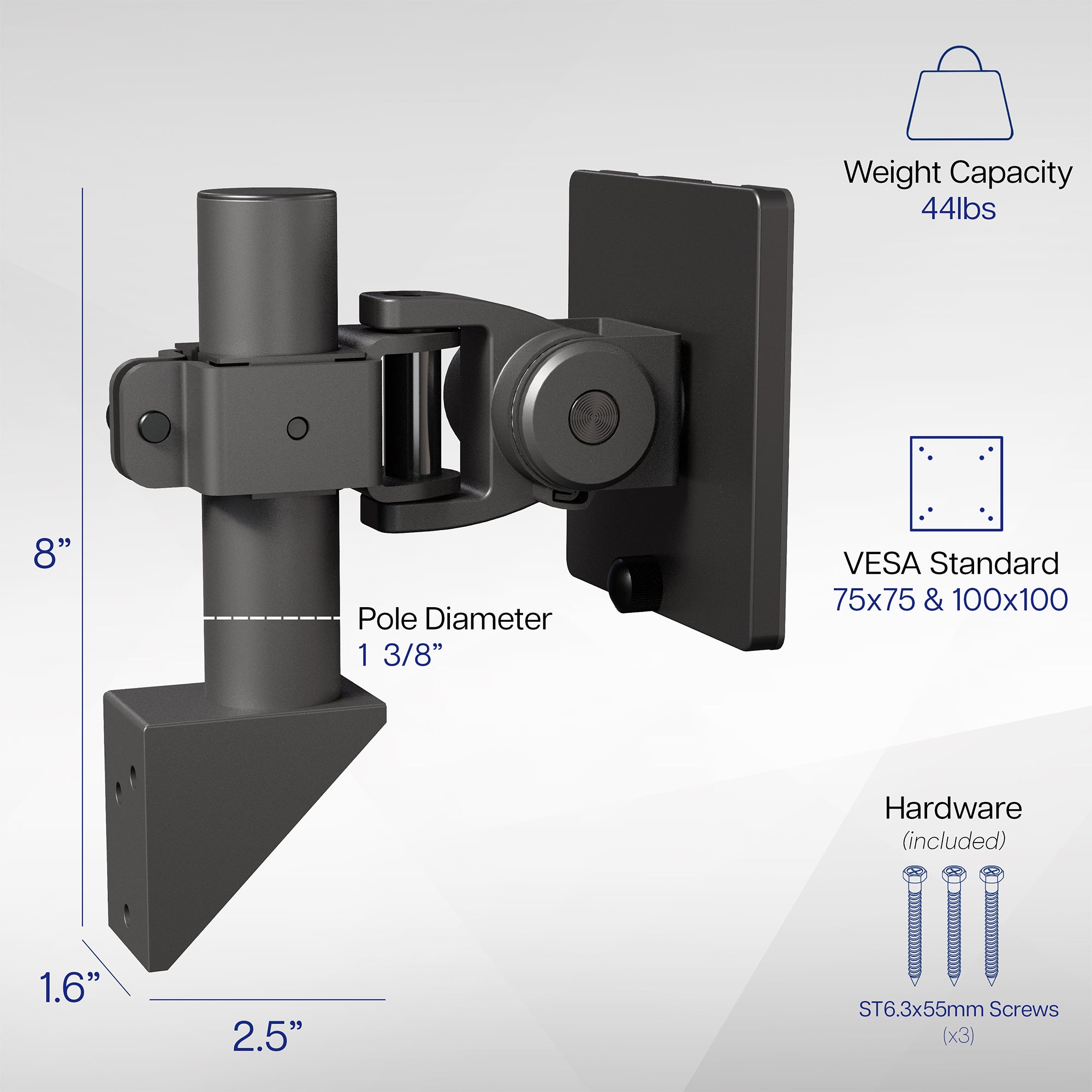 Articulating and height adjustable single ultrawide monitor wall mount.