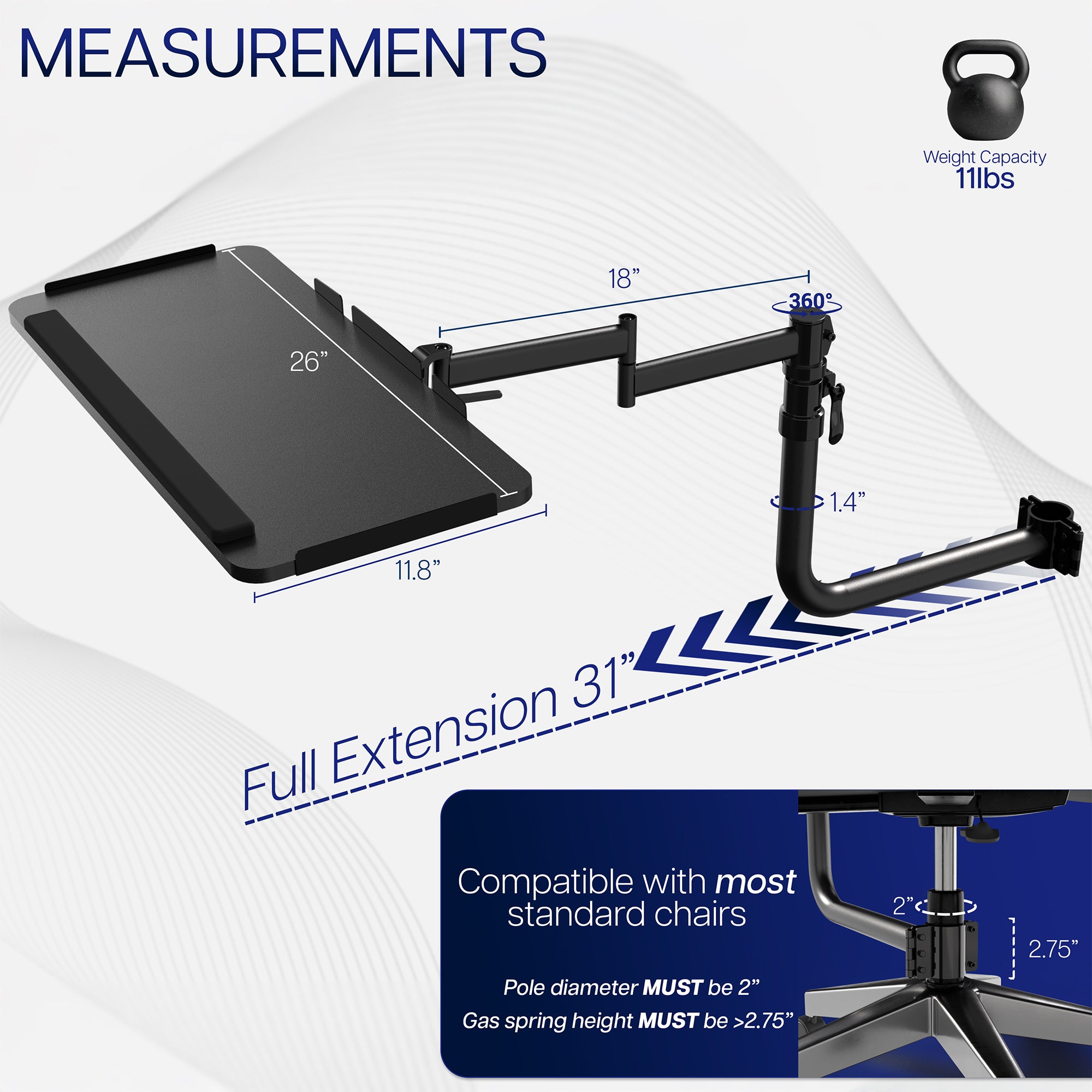 Office Chair Mounted Premium Keyboard Tray – VIVO - desk solutions