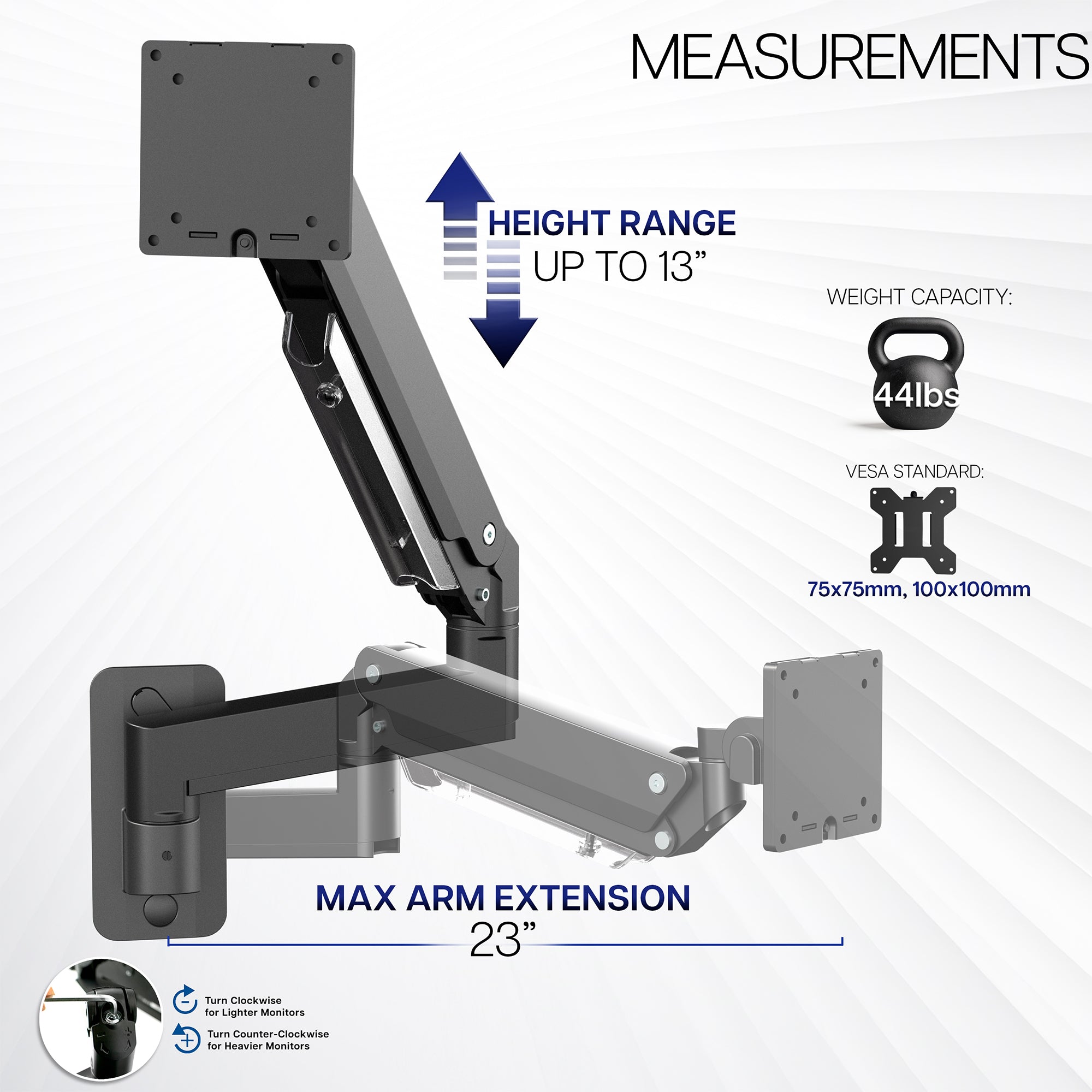 Pneumatic Arm Single Ultrawide Monitor Wall Mount
