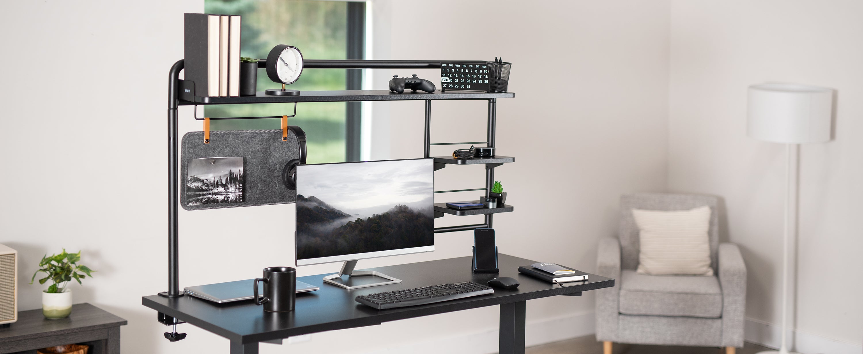 Computer Shelf System Black 50” Clamp-on Desktop Shelving System – VIVO - desk solutions ...