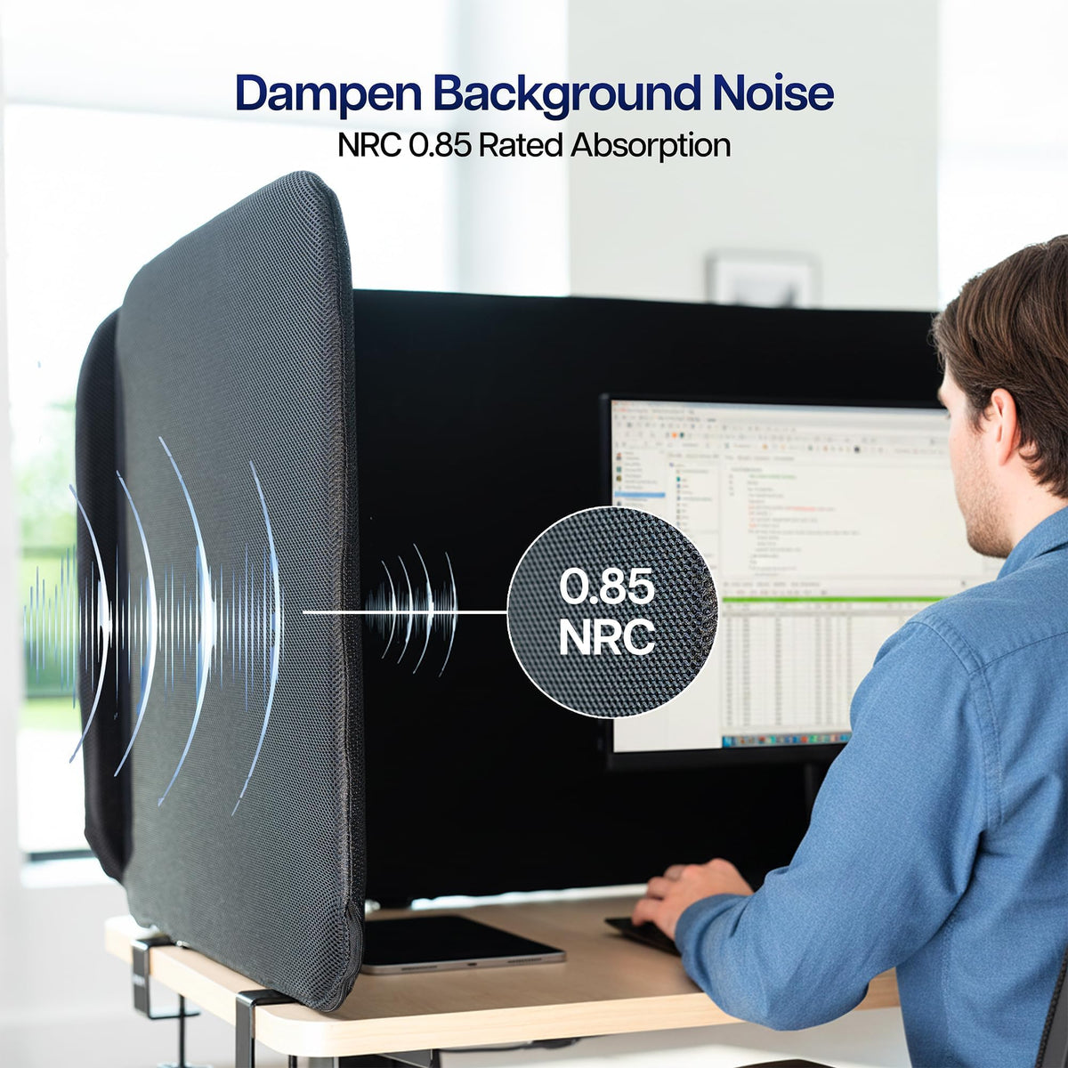 Clamp-On Stretched Fabric Desk Privacy Panel