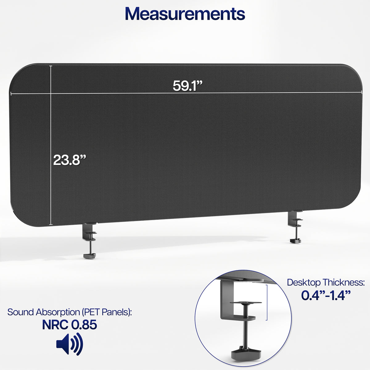 Clamp-On Stretched Fabric Desk Privacy Panel
