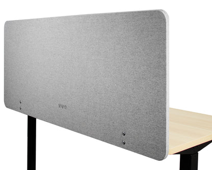 Clamp-on desk privacy panel for office workspace.