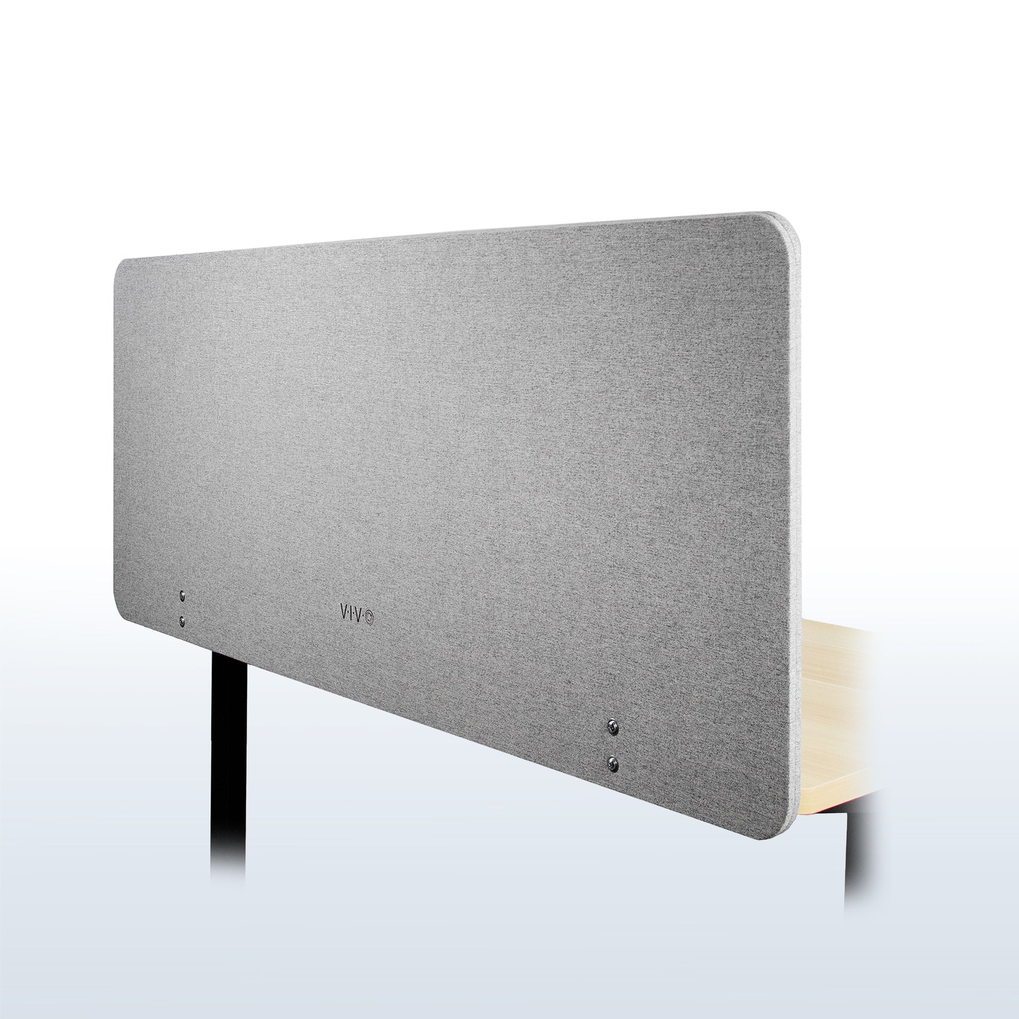 Clamp-on desk privacy panel for office workspace.