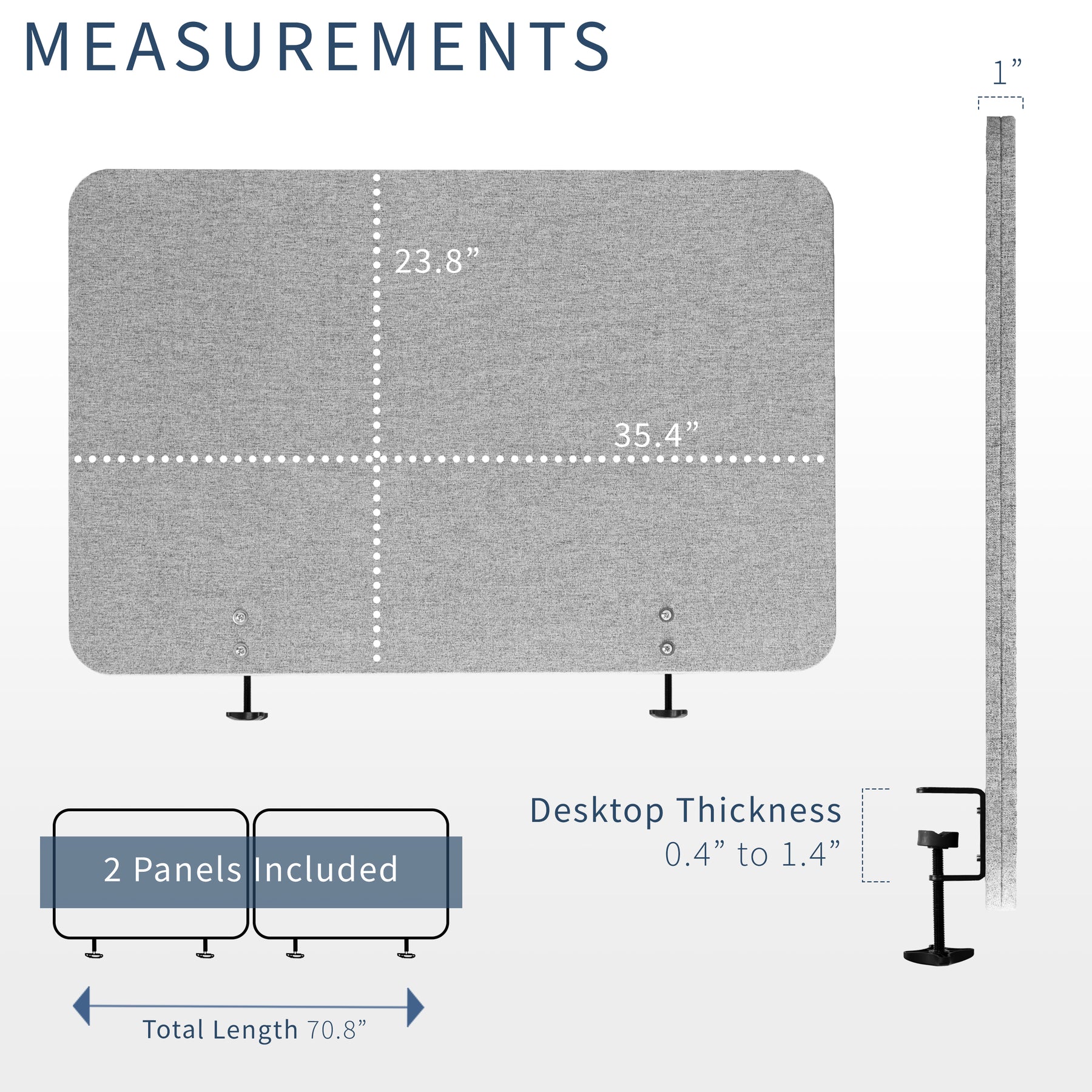 Gray Clamp-on/Screw-on Desk Privacy Panels (x2) – VIVO - desk solutions ...