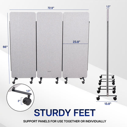 Measurements for 3-Panel Gray Mobile Freestanding Room Divider that provides a convenient partition and workspace privacy.