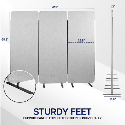 Room divider panels (x3) with measurements and 'Sturdy Feet' feature highlighted