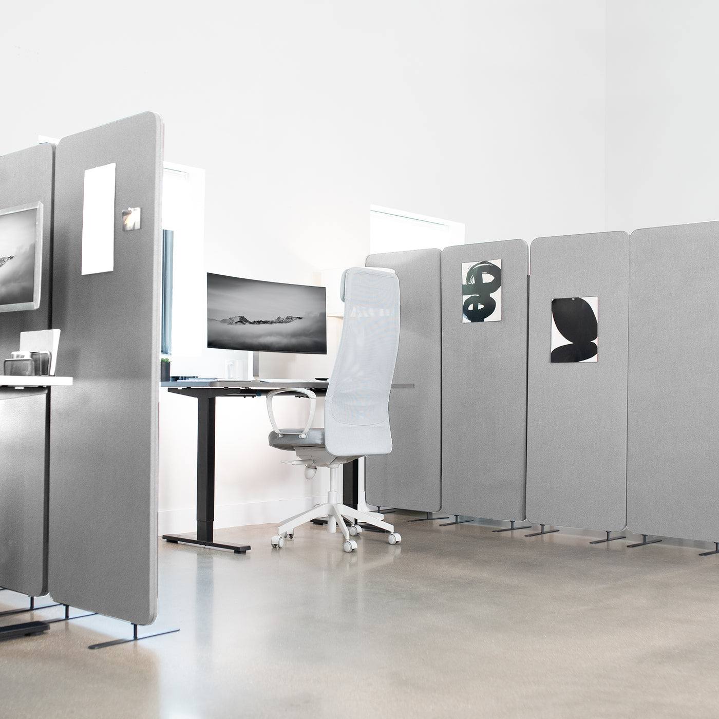Gray Freestanding Room Divider provides a convenient partition and workspace privacy.