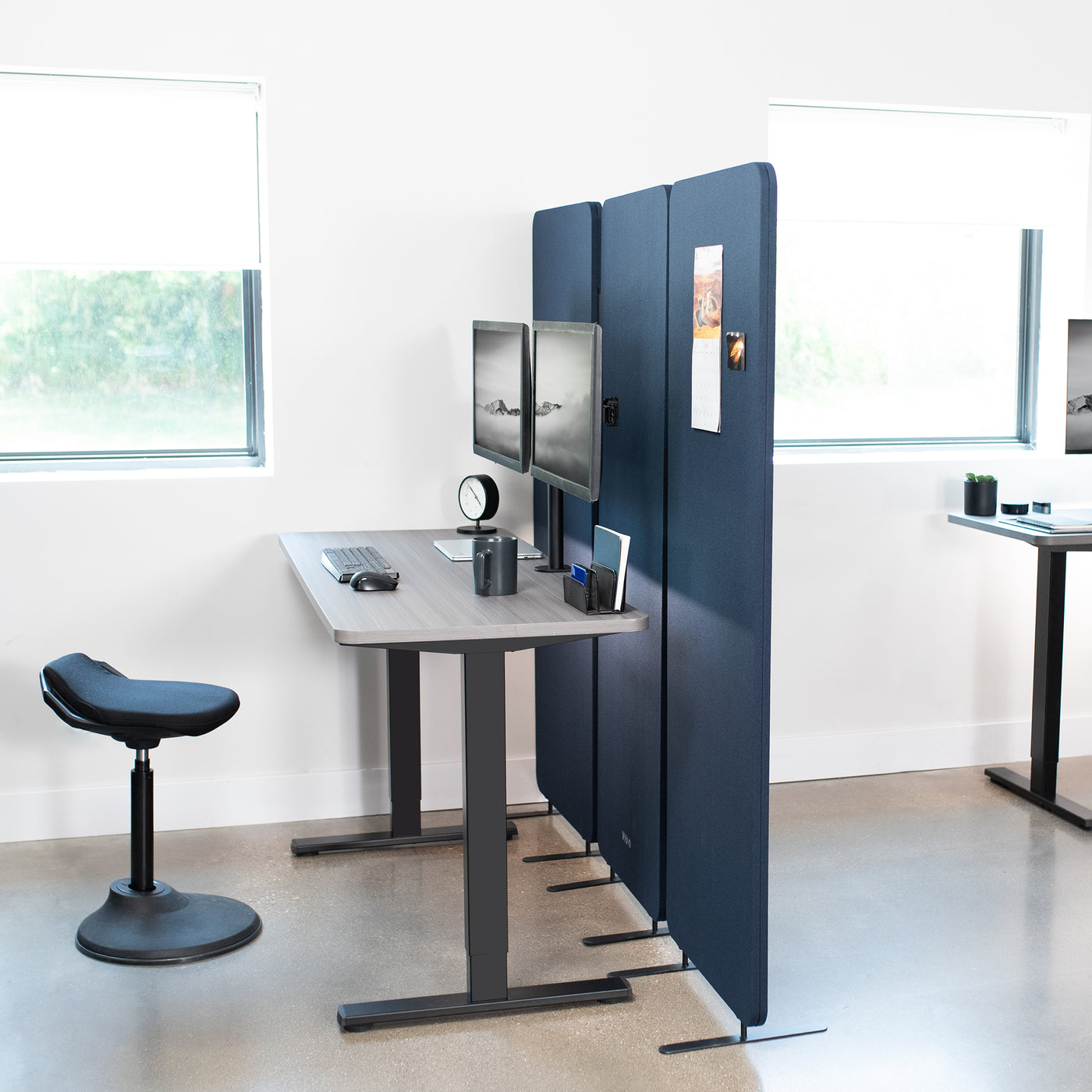 3-Panel Navy Blue Freestanding Room Divider provides a convenient partition and workspace privacy.