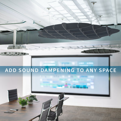 Sleek modern acoustic ceiling waffle panel with sturdy hanging wires for sound dampening.