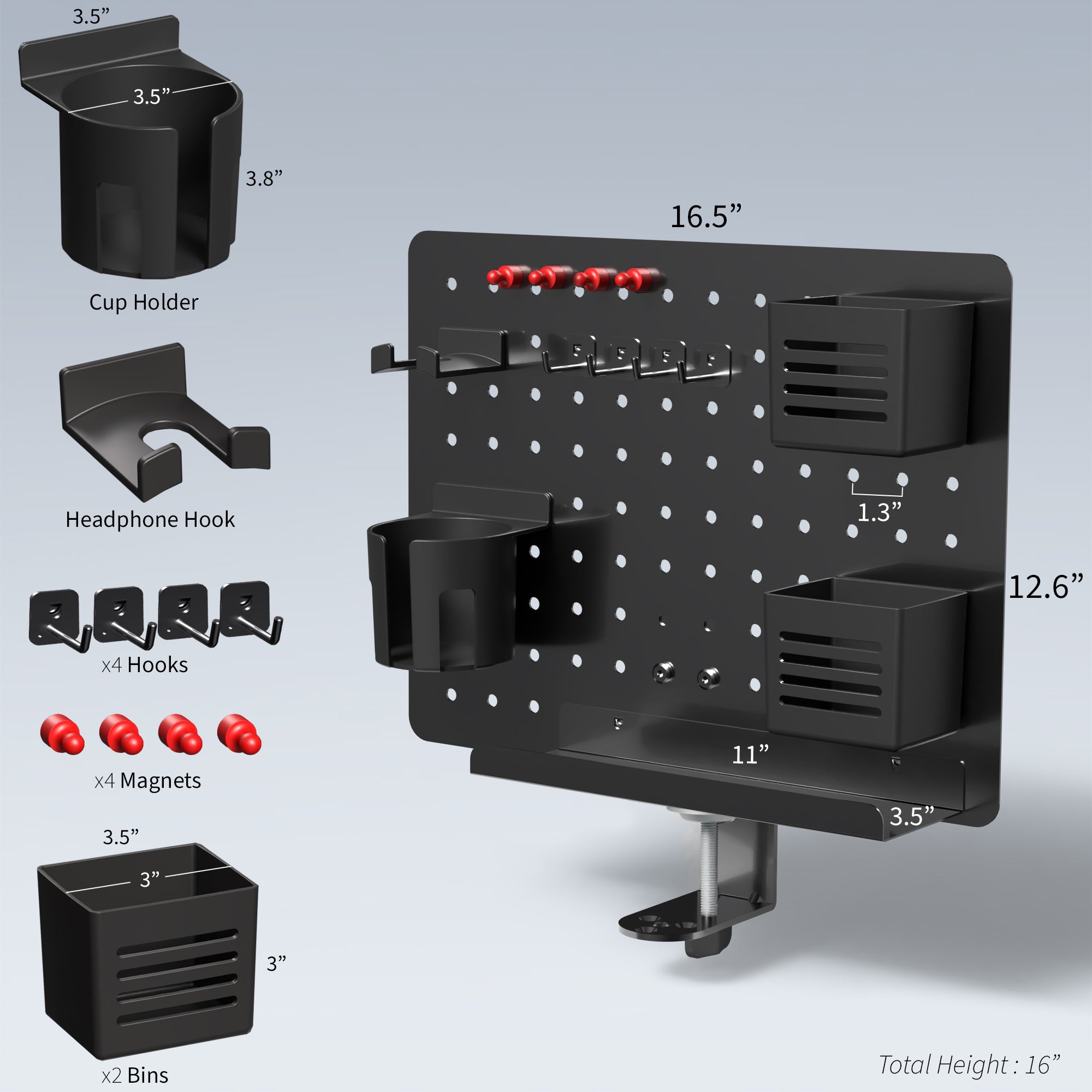 Black Clamp-on Rotating Pegboard