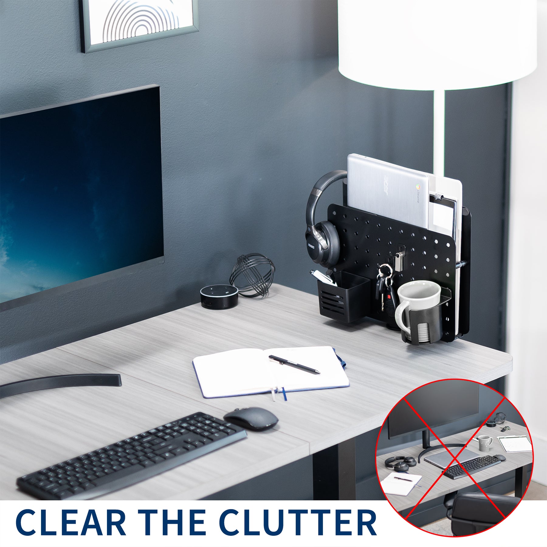 Black Clamp-on Rotating Pegboard with Laptop Holder – VIVO - desk ...