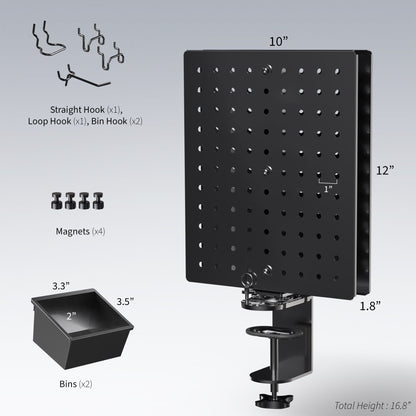 Black Clamp-on Rotating Pegboard & Accessory Holder