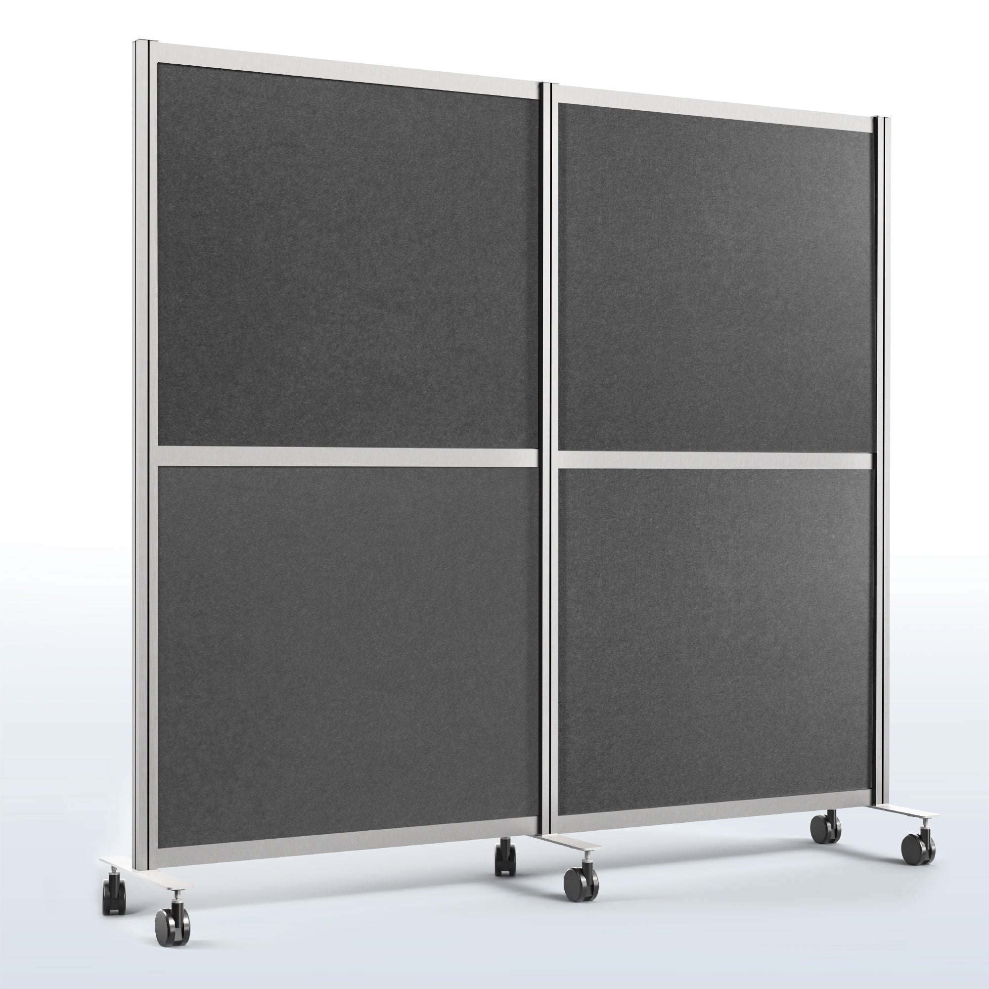 Mobile Modular Wall System Freestanding Room Dividers on a  gradient background.