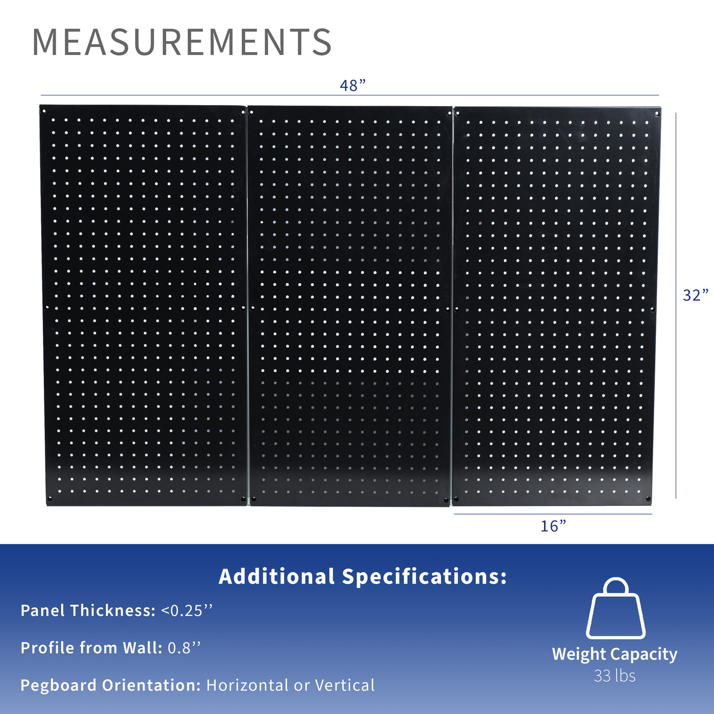 3-piece wall mounted metal pegboard panels with flexible placement for organization.