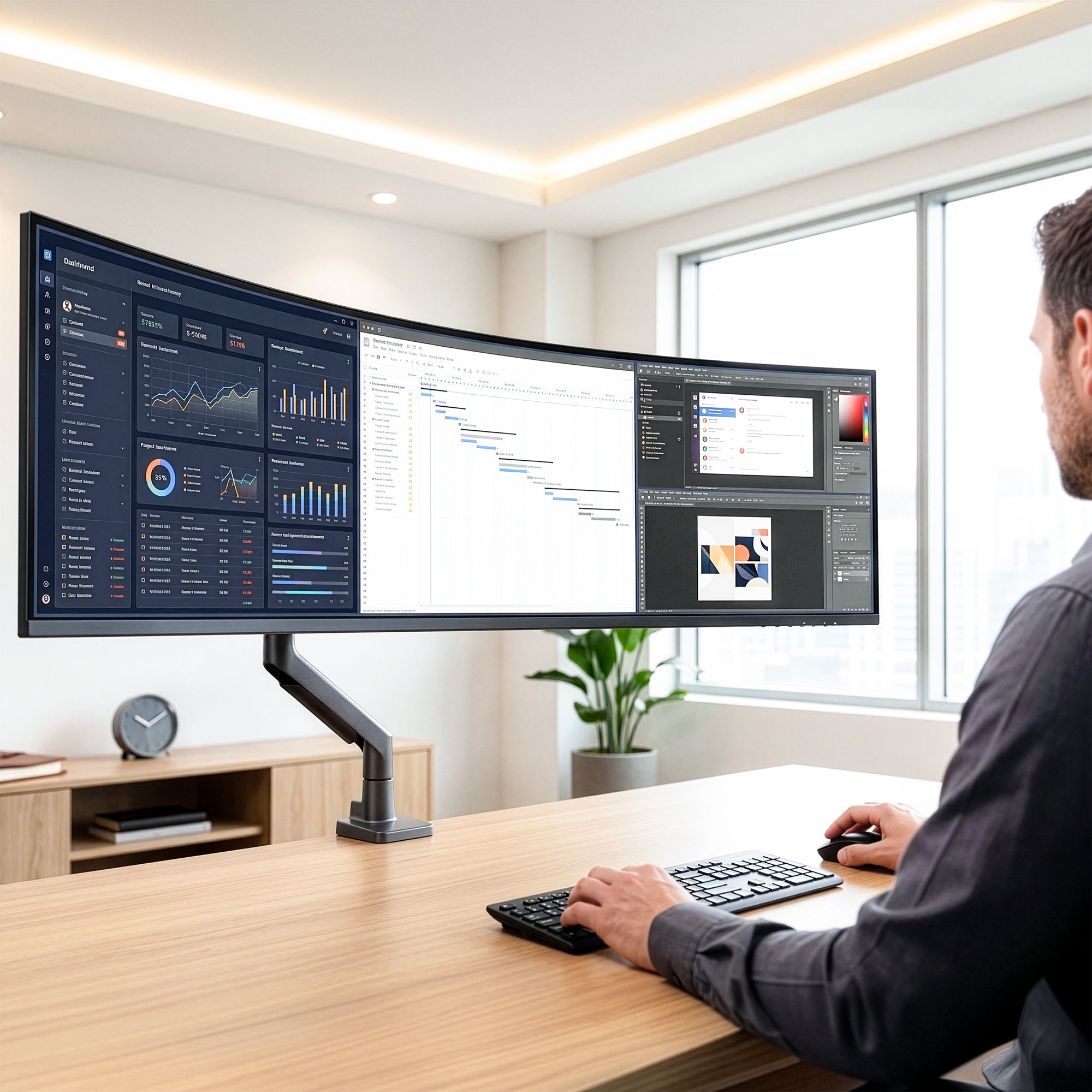 VIVO PRO Pneumatic Arm Single Ultrawide Monitor Desk Mount - Up to 57" Screens