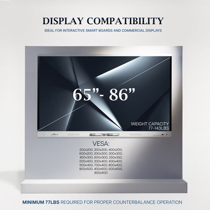 PRO 65”-86” inch Manual Height Adjustable TV and Display Wall Mount and VESA compatibility