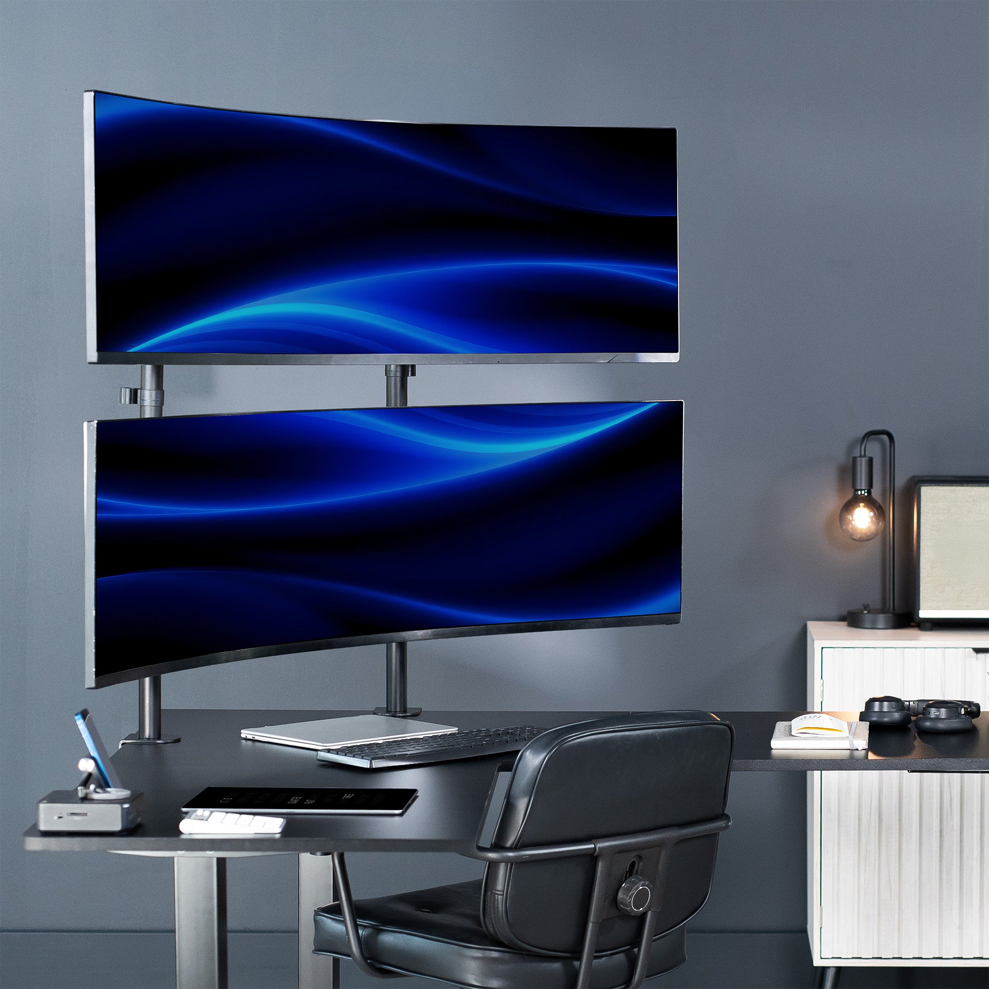 2-Pole Dual Ultrawide Vertical Monitor Desk Mount - Up to 57" Screens