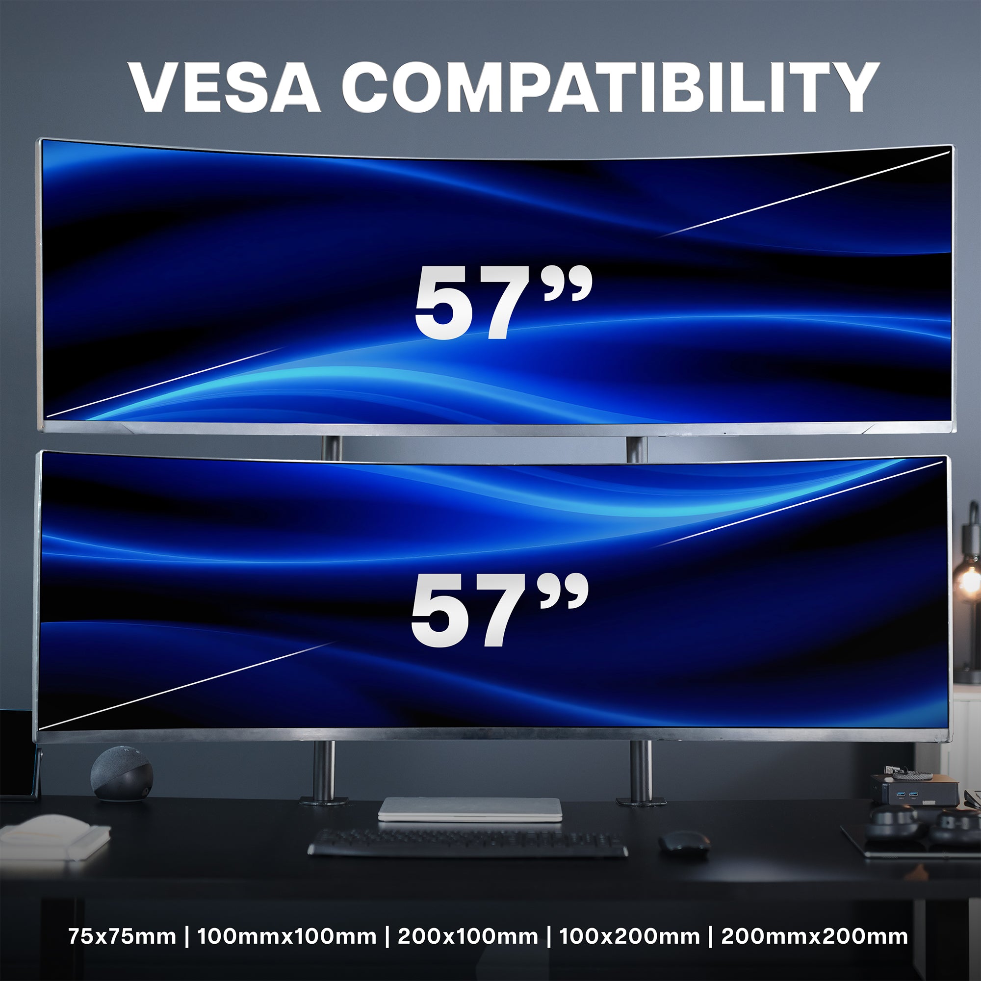 2-Pole Dual Ultrawide Vertical Monitor Desk Mount - Up to 57" Screens