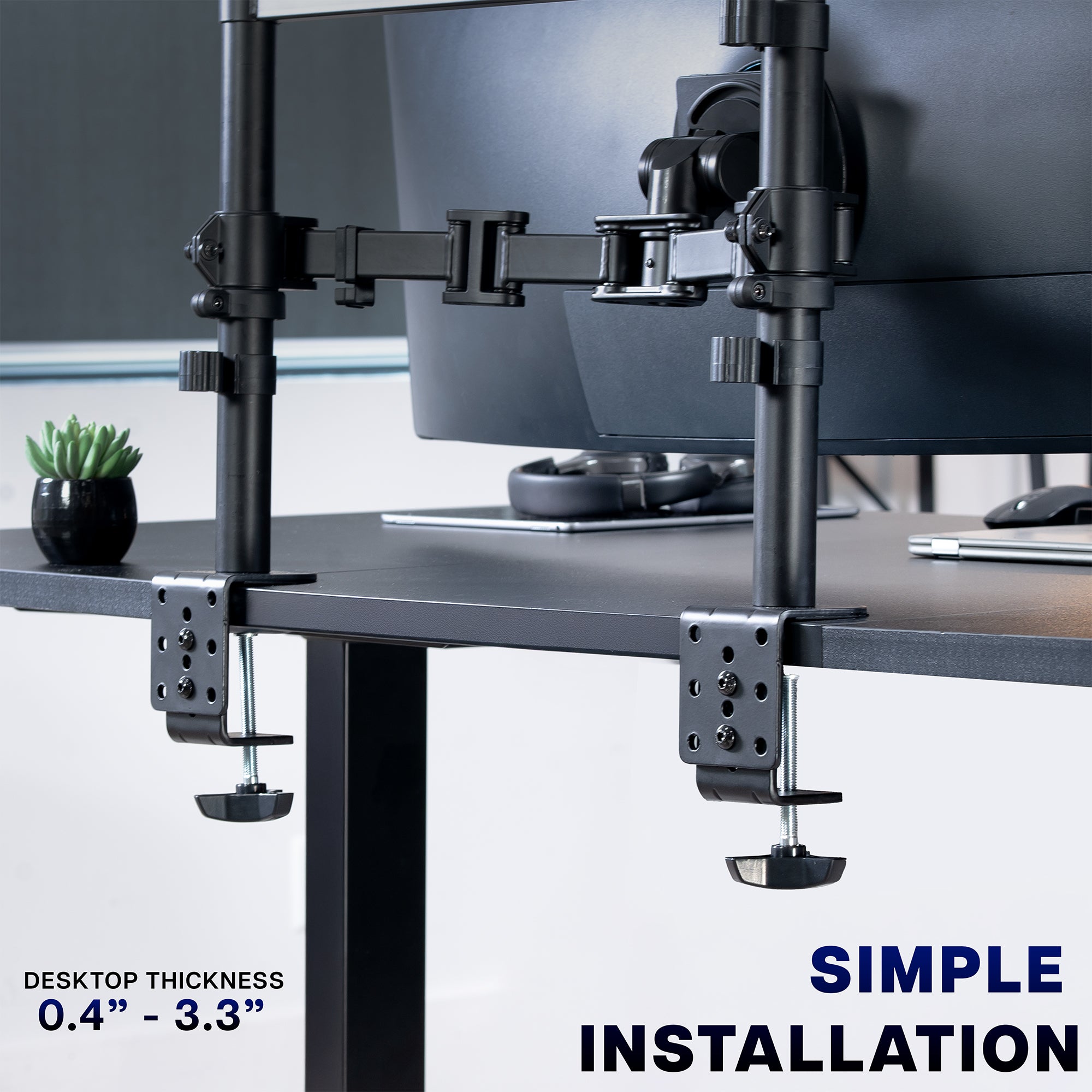 2-Pole Dual Ultrawide Vertical Monitor Desk Mount - Thumbnail 5