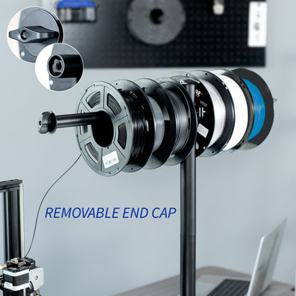 Sturdy clamp-on height adjustable reel holder for 3D printer.