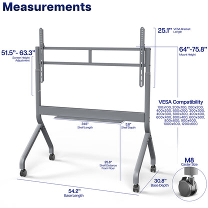 Slim Motorized Height Adjustable TV Cart - 60” to 110" Screens