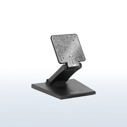 Black tablet stand with metal plate on a white background