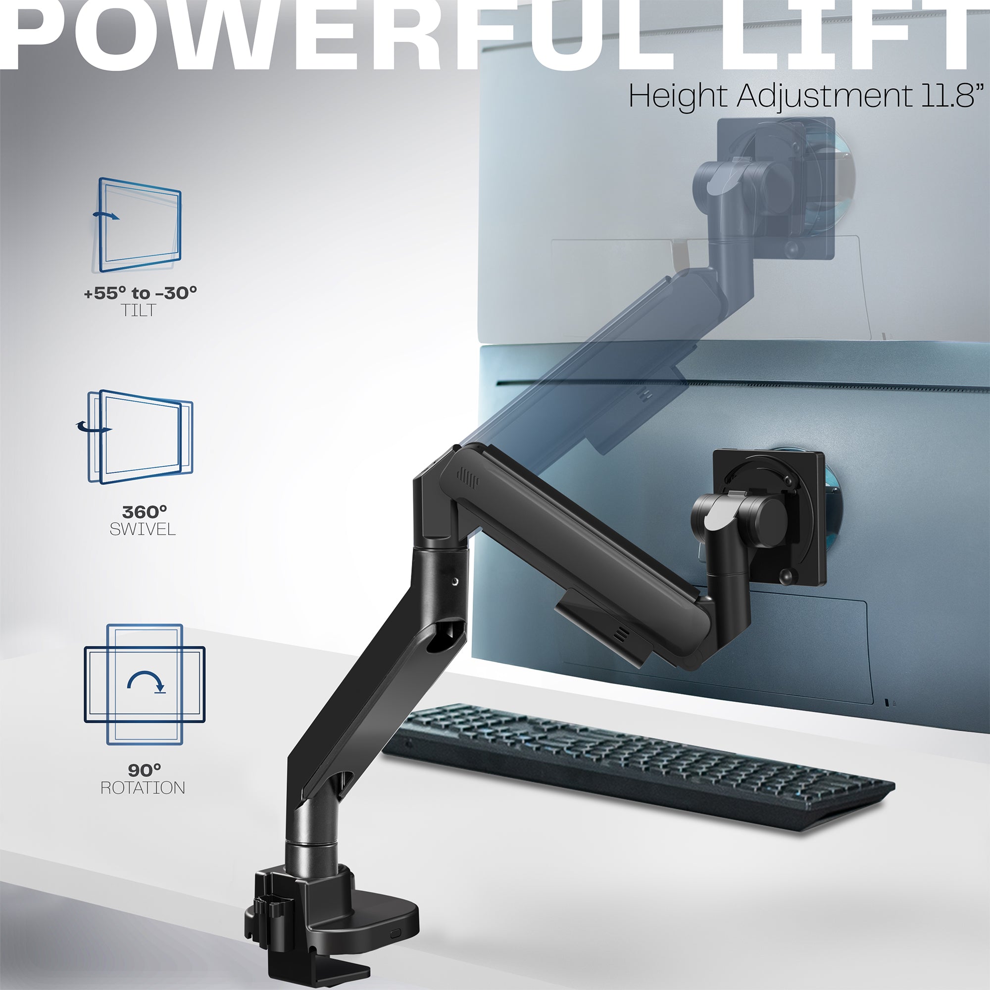 Pneumatic Arm Single Ultrawide Monitor Desk Mount