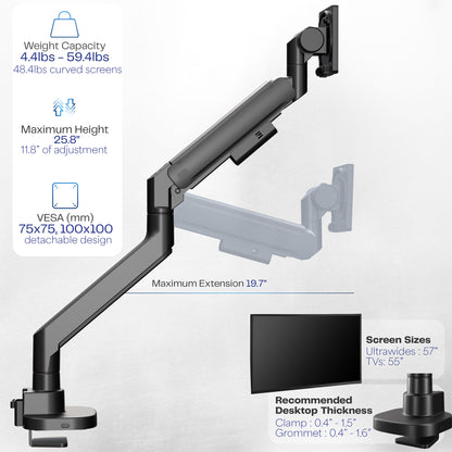 Pneumatic Arm Single Ultrawide Monitor Desk Mount