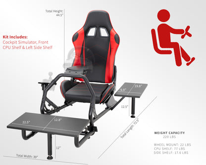 Gaming chair with dimensions and weight capacity details on a white background