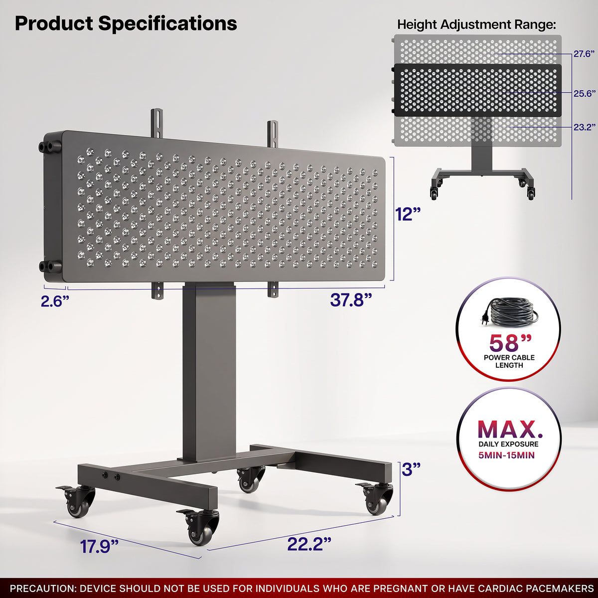 Low Height Cart Large Red Light Therapy Device