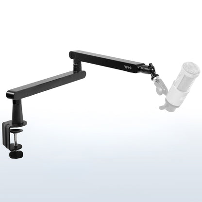 Low height adjustable clamp-on microphone arm desk mount.