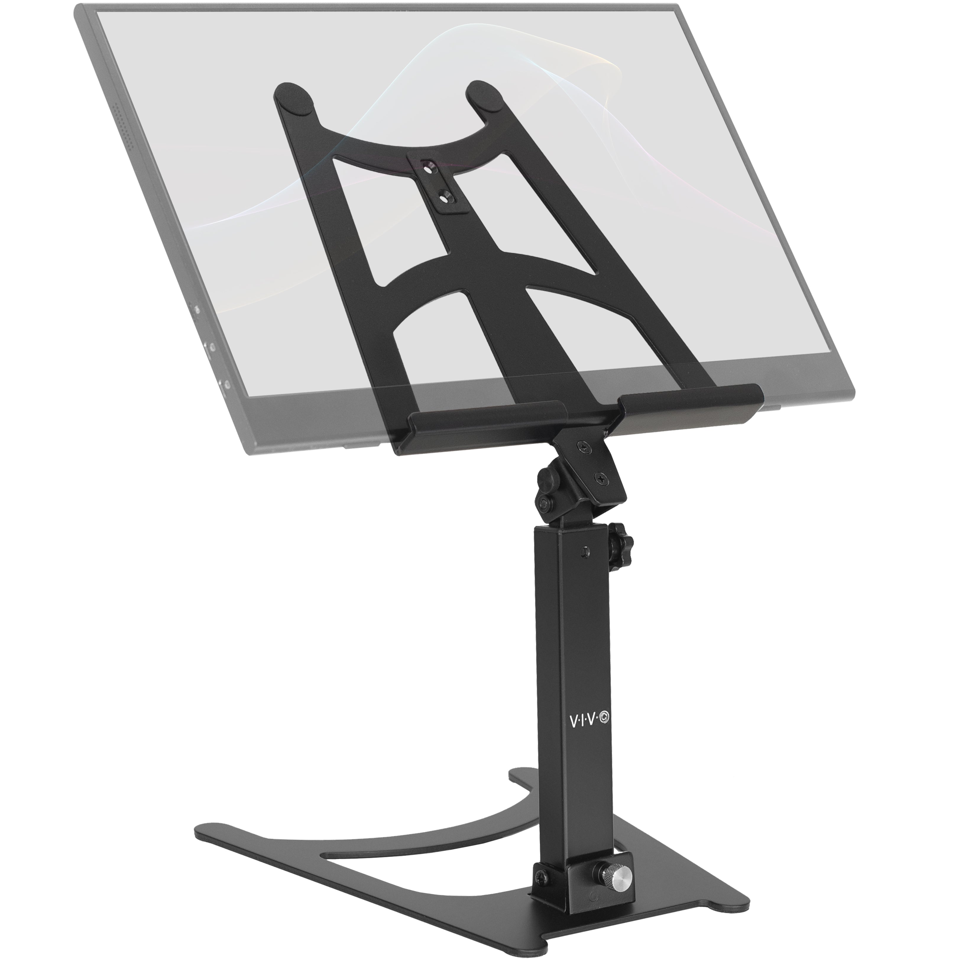 Portable monitor and tablet stand for desk.