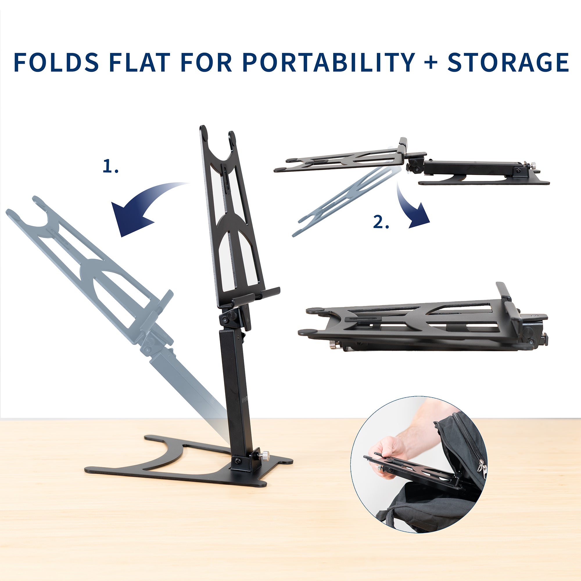 Portable monitor and tablet stand for desk.