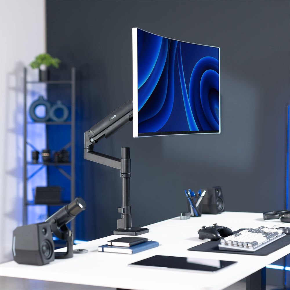 Pneumatic Arm Single Ultrawide Monitor Desk Mount - Up to 49