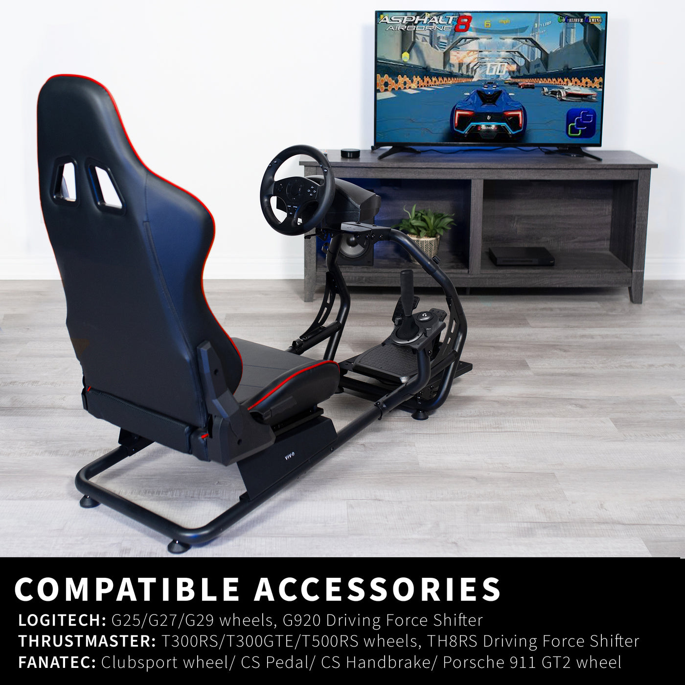 vivo Black + Blue Racing Simulator Cockpit with Wheel Stand and Reclining Seat