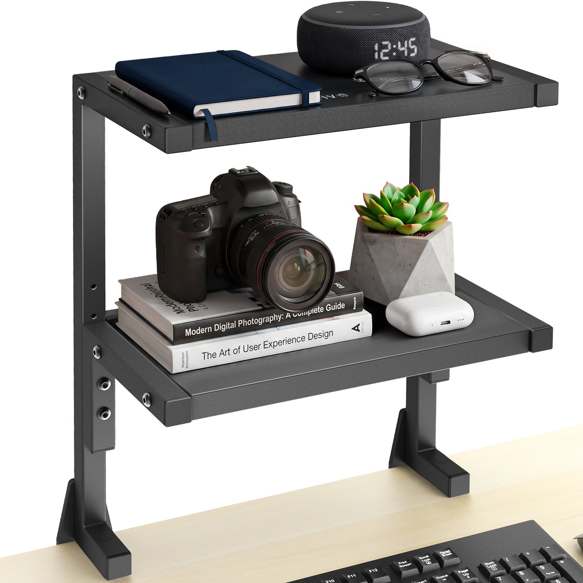 Above/Below Clamp-on Dual Shelf on a white background