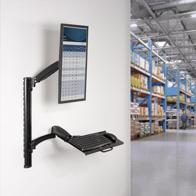 Quick warehouse work can be easily done from a wall mount with a monitor mount and keyboard tray.