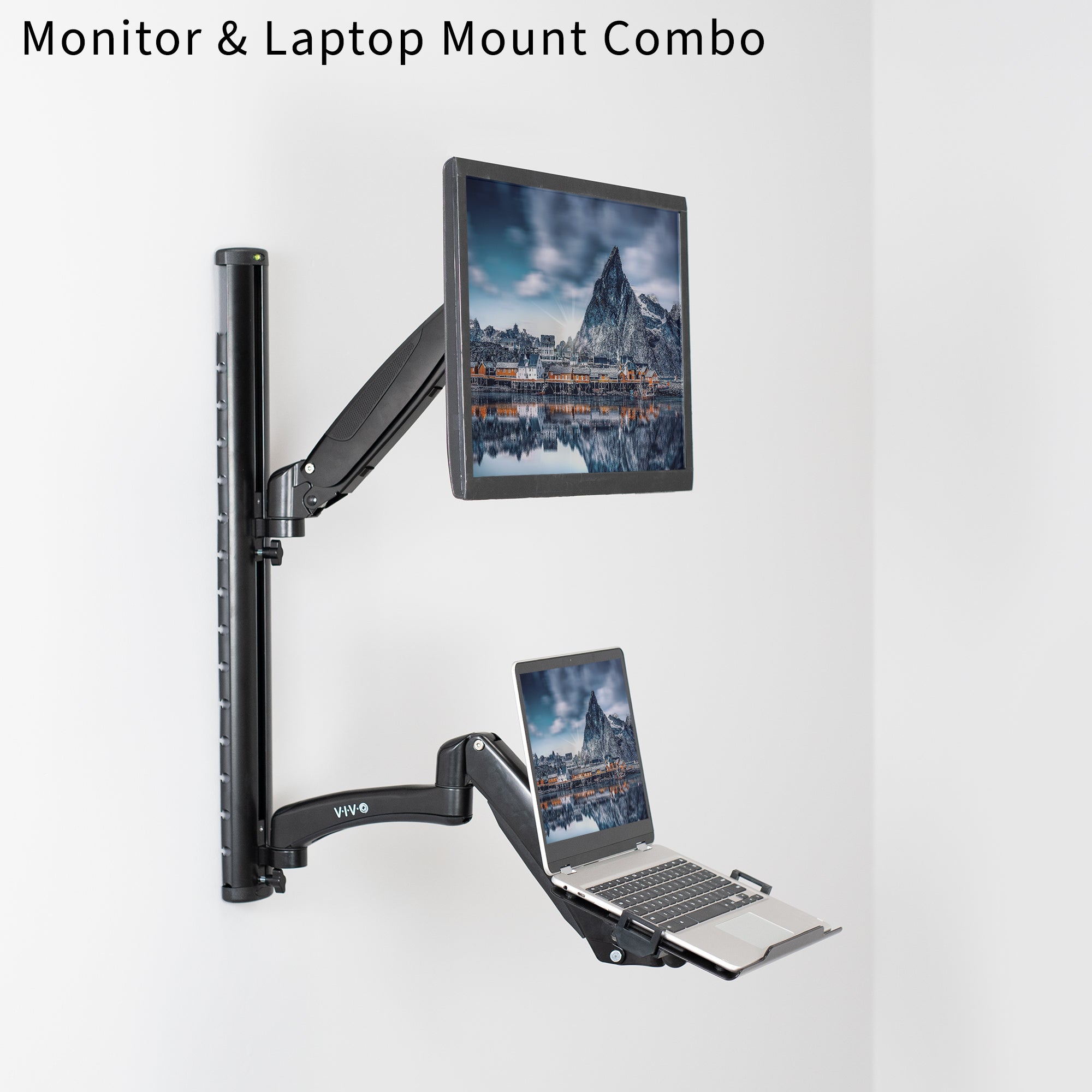 Sit-Stand Wall Mount Counterbalance Height Adjustable Monitor and Laptop Workstation for Screens up to 27 inches