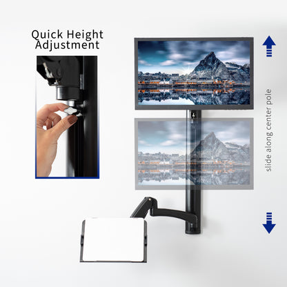 Sit-Stand Wall Mount Counterbalance Height Adjustable Monitor and Laptop Workstation for Screens up to 27 inches