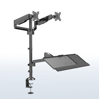 Sturdy ergonomic dual monitor sit to stand wall mount workstation.