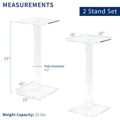 Premium Acrylic Speaker Floor Stands, Modern Look, Features Cable Management and Floor Protection Pads, 2 Pack