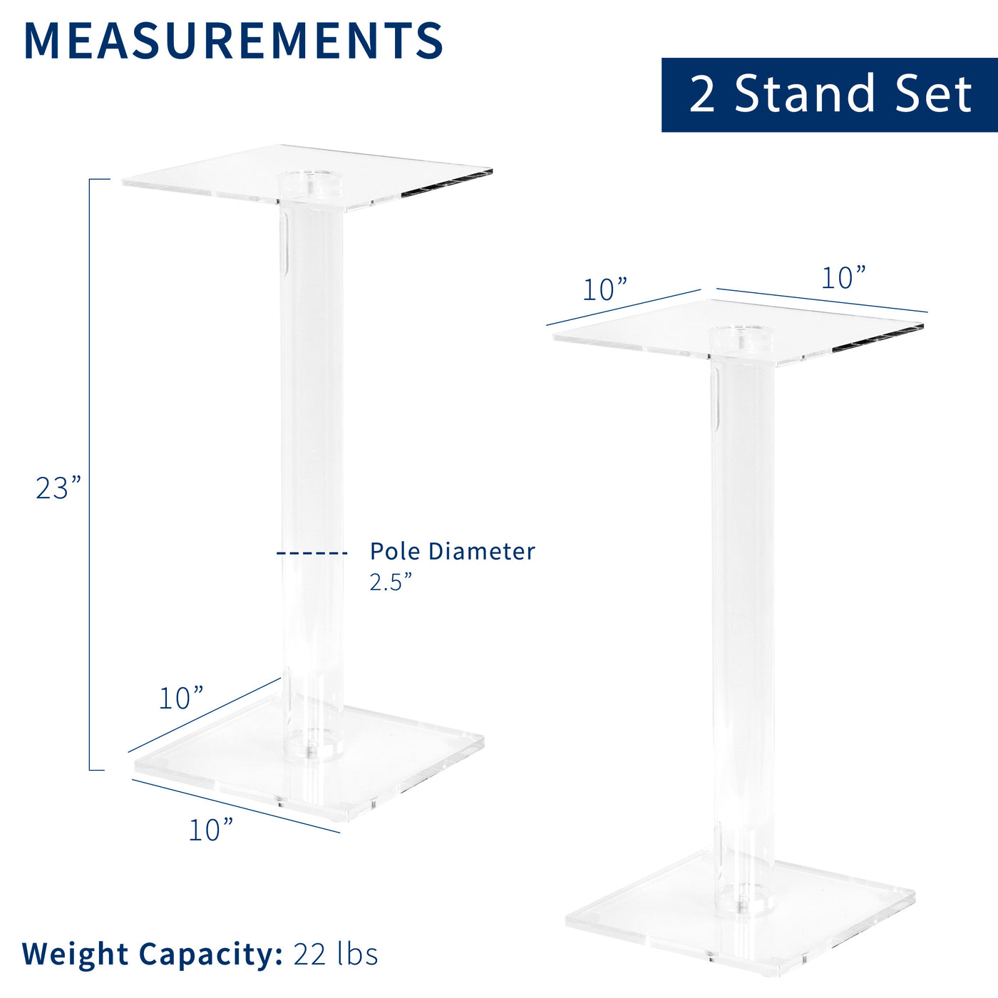 Premium Acrylic Speaker Floor Stands, Modern Look, Features Cable Management and Floor Protection Pads, 2 Pack